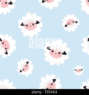 Textile design, wallpapers, backgrounds and prints, packaging. Vector illustration seamless sheep animal. blue pattern for girls with cute sheep. Stock Vector