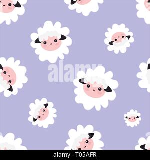 Textile design, wallpapers, backgrounds and prints, packaging. Vector illustration seamless sheep animal. violet pattern for girls with cute sheep. Stock Vector