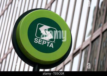 Signage at the entrance of the Southeastern Pennsylvania Transportation Authority (SEPTA) Suburban train station in Center City Philadelphia, PA on Ma Stock Photo