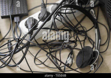 many different wires from different gadgets Stock Photo