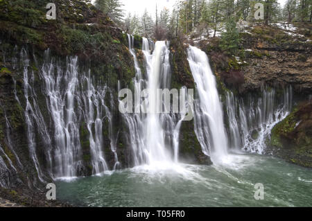A remote, double waterfall in Northern California. Stock Photo