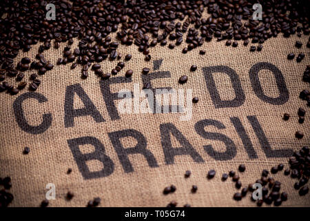 Brazilian coffee bag above view Stock Photo