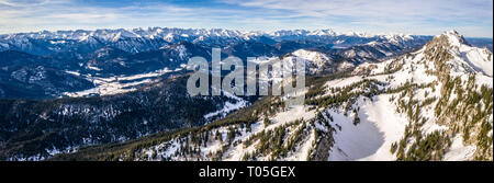 Aerial brauneck ski resort Idealhang Stialm mountain near lenggries - germany alps Stock Photo