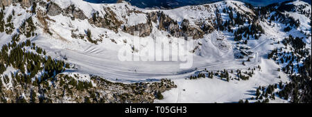 Aerial brauneck ski resort Idealhang Stialm mountain near lenggries - germany alps Stock Photo