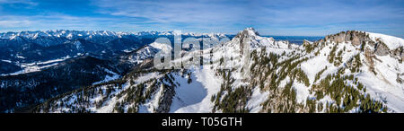 Aerial brauneck ski resort Idealhang Stialm mountain near lenggries - germany alps Stock Photo