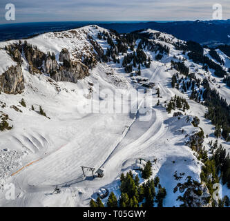Aerial brauneck ski resort Idealhang Stialm mountain near lenggries - germany alps Stock Photo