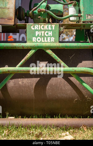 Old and rusted, vintage cricket pitch roller Stock Photo