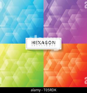 Set of abstract blue, purple, green, red color geometric hexagon overlapping layer background. Vector illustration Stock Vector