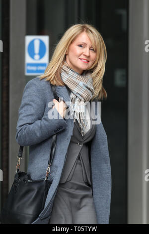 London, UK, 17th March 2019. Esther McVey MP seen leaving the BBC Andrew Marr Show at the BBC studios Credit: WFPA/Alamy Live News Stock Photo