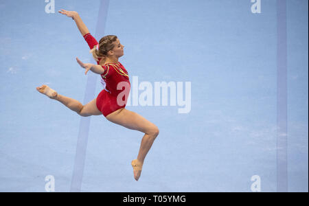 Stuttgart, Germany. 17th Mar, 2019. Gymnastics, World Cup: all-around, women in the Porsche Arena: Elisabeth Seitz from Germany performs on the ground. Credit: Marijan Murat/dpa/Alamy Live News Stock Photo