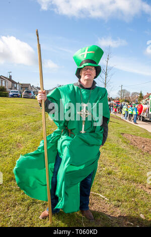 Carrigaline, Cork, Ireland. 17th March, 2019. Ken Murray from the Tidy Towns all dessed up at the St. Patrick's Day Parade in Carrigaline Co. Cork, Ireland Credit: David Creedon/Alamy Live News Stock Photo