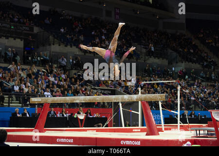 Liverpool, UK. 17th March 2019. Ellie Downie of Notts Gymnastics competing at the Men’s and Women’s Artistic British Championships 2019, M&S Bank Arena, Liverpool, UK. Stock Photo