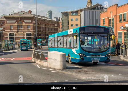 Queens Sqaure bus station in Roe street Liverpool. Stock Photo