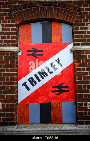 Trimley railway station on the Ipswich to Felixstowe branch line and has been saved from demolition by the local community, Suffolk, UK. Stock Photo