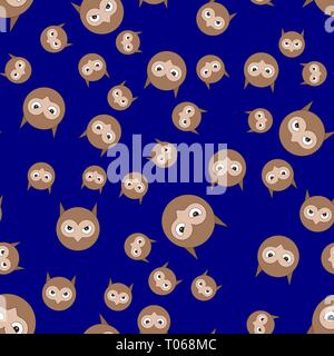 Seamless pattern of owls head. Vector illustration in cartoon style on a colored background. Stock Vector