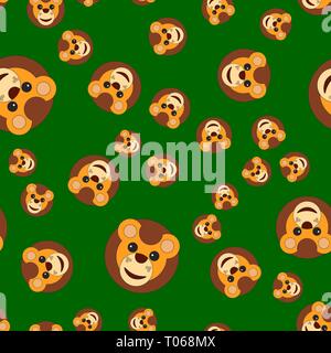 Seamless pattern of the lion s head. Vector illustration in cartoon style on a colored background. Stock Vector