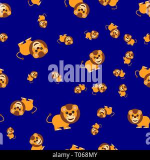 Seamless pattern from lion. Vector illustration in cartoon style on a colored background. Stock Vector