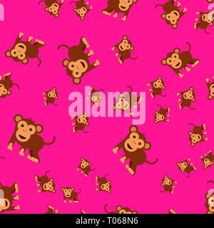 Monkey seamless pattern. Vector illustration in cartoon style on a colored background. Stock Vector