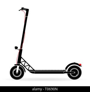 Electric scooter with battery in the platform. Black contour on a white background. Youth modern form of transport. Stock Vector