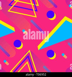 Vaporwave seamless 80's style pattern with geometric shapes 