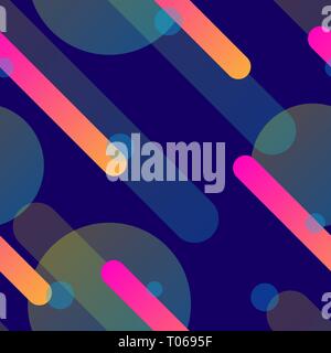 Vaporwave seamless 80's style pattern with geometric shapes. Colorful background with shapes, gradients and text. Stock Vector