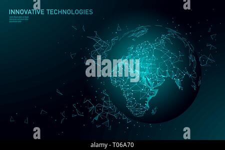 Low poly planet Earth global business connection. Global online network world map Europe Africa continent. International partnership communication Stock Vector