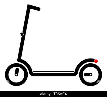 Electric scooter with battery in the platform. Black contour on a white background. Youth modern form of transport. Stock Vector