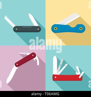 Penknife icons set. Flat set of penknife vector icons for web design Stock Vector