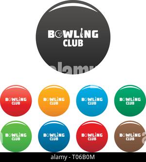 Bowling new club icons set 9 color vector isolated on white for any design Stock Vector