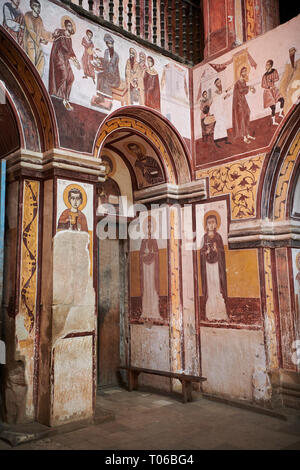 Picture of the Byzantine fresco panels on the north wall of the Gelati Georgian Orthodox Church of the Virgin, Georgia, Europe. Stock Photo