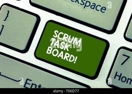 Conceptual hand writing showing Scrum Task Board. Concept meaning visual display progress of team during task or operation Keyboard key Intention to c Stock Photo