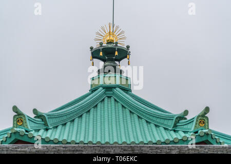 Taito-ku, Tokyo - July 27, 2017: Roof detail of Shinobazunoike Benten-do temple which enshrines the goddess benzaiten. Located in Ueno Park Stock Photo