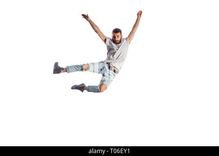 Dancer jumping on white background Stock Photo