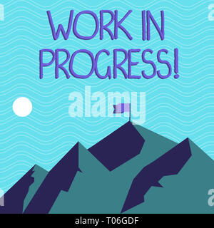 Text sign showing Work In Progress. Business photo text People is working right know to deliver expected results Mountains with Shadow Indicating Time Stock Photo