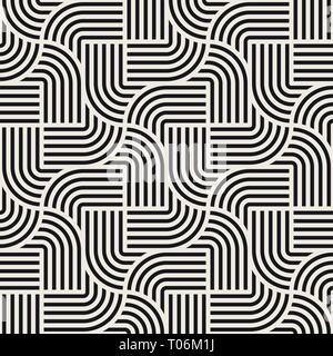 Vector seamless interlacing lines pattern. Modern abstract background. Repeating geometric rounded stripes design. Stock Vector