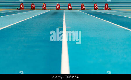 Running tracks in an empty stadium. Stock Photo