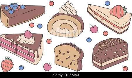 Collection of cartoon food cake slices Stock Vector