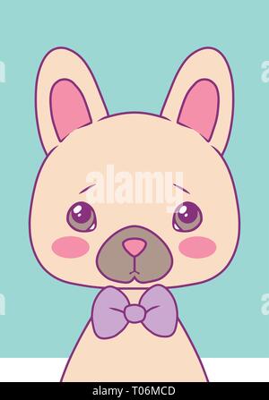 Cute cartoon style vector art print motive with pastel colored French Bulldog dog with bowtie Stock Vector