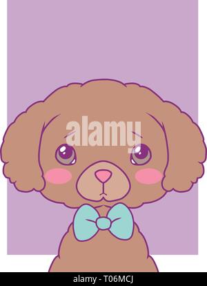 Cute cartoon style vector art print motive with pastel colored toy poodle dog with bowtie Stock Vector