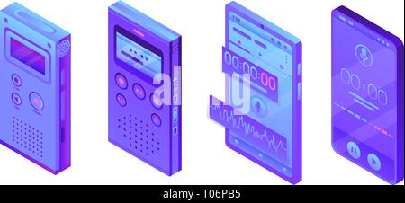 Dictaphone icons set, isometric style Stock Vector