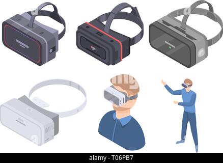 Game goggles icons set, isometric style Stock Vector