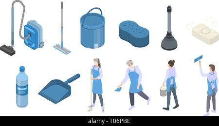 Cleaner equipment icons set, isometric style Stock Vector