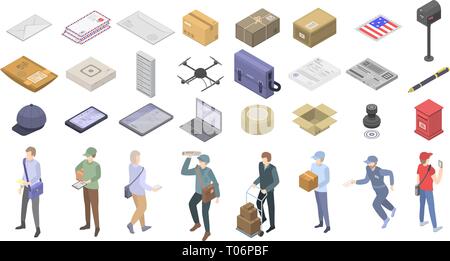 Postman icons set, isometric style Stock Vector