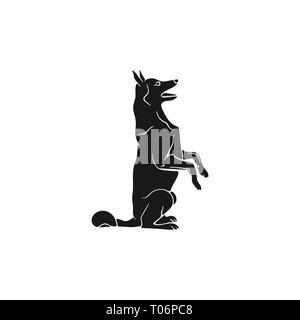 Shepherd silhouette icon. Monochrome sitting dog shape. Stock vector animal element for web or print. Isolated on white Stock Vector