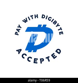 Digibyte logo. Digital asset concept. Pay with DGB accepted text. Crypto emblem. Blockchain technology sticker for printing. Stock vector tech Stock Vector