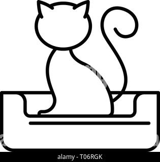 Cat on bed icon, outline style Stock Vector