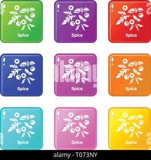 Spice icons set 9 color collection Stock Vector