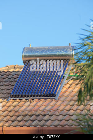 Solar water heating system on a roof in Thailand Stock Photo