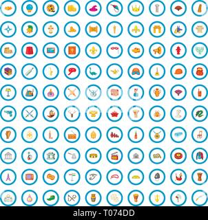 100 history museum icons set, cartoon style Stock Vector