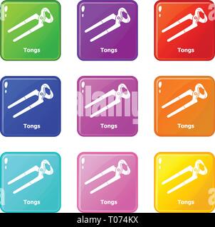 Tongs icons set 9 color collection Stock Vector